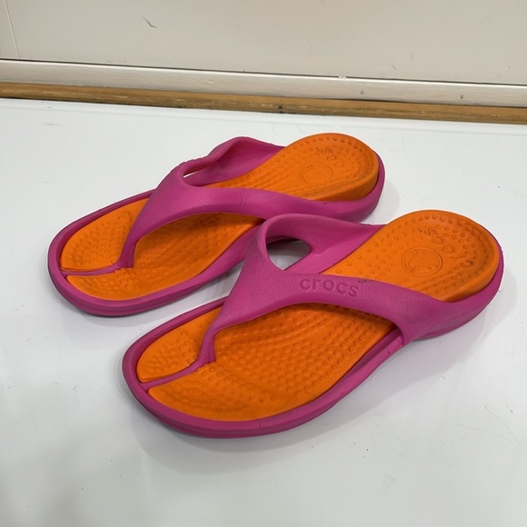 Crocs Thong Flip Flops Pink Orange Women 5 Men 3 - Picture 4 of 7